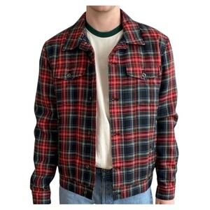 Zara Man Plaid Jacket Mens Red Tartan Flannel Button Up Lined Shirt Jacket Large